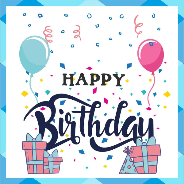 Happy Birthday Gift Box Balloon Flags Background Vector Image — Stock Vector