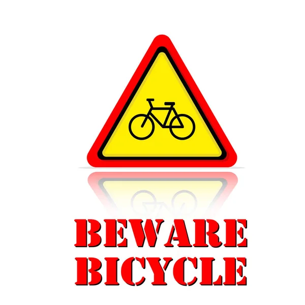 Advertencia Amarilla Cuidado Con Imagen Fondo Del Icono Bicicleta Vector — Vector de stock