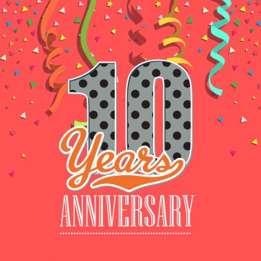 10 yıl yıldönümü renkli şerit kırmızı arka plan vektör görüntü