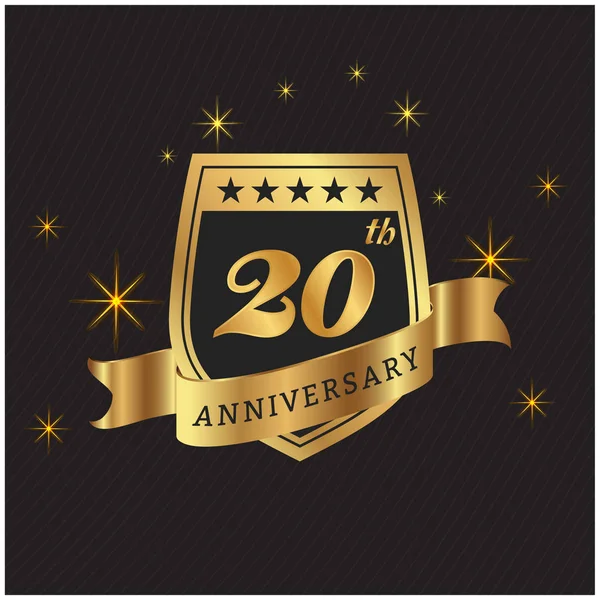 20Ste Verjaardag Goud Zwarte Achtergrond Vector Lintafbeelding — Stockvector
