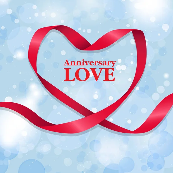 Anniversary Love Ribbon Heart Blue Background Vector Image — Stock Vector