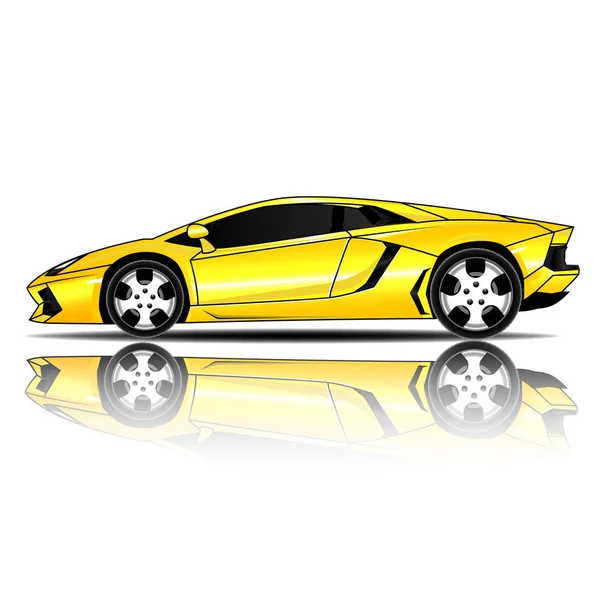 Deporte Coche Amarillo Color Blanco Fondo Vector Imagen — Vector de stock