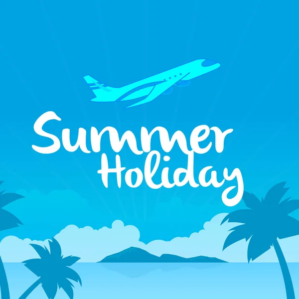 Sommer Urlaub Fliegen Flugzeug Blauer Himmel Hintergrund Vektor Bild — Stockvektor