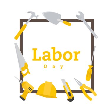 Emek gün ekipman kare kare beyaz arka plan vektör görüntü