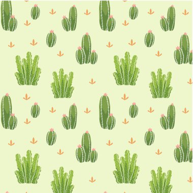 Bitkiler desen kaktüs arka plan vektör görüntü kümesi