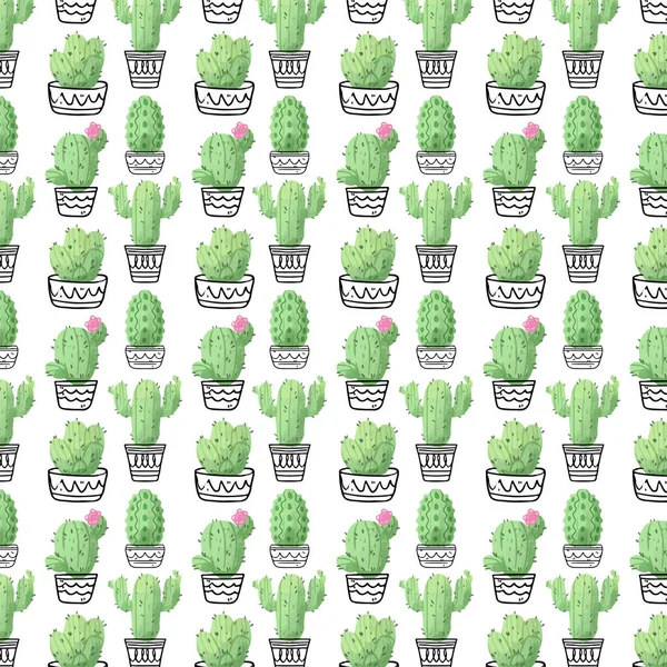 Növényekkel Pattern Szett Kaktusz Háttér Vektor Kép — Stock Vector