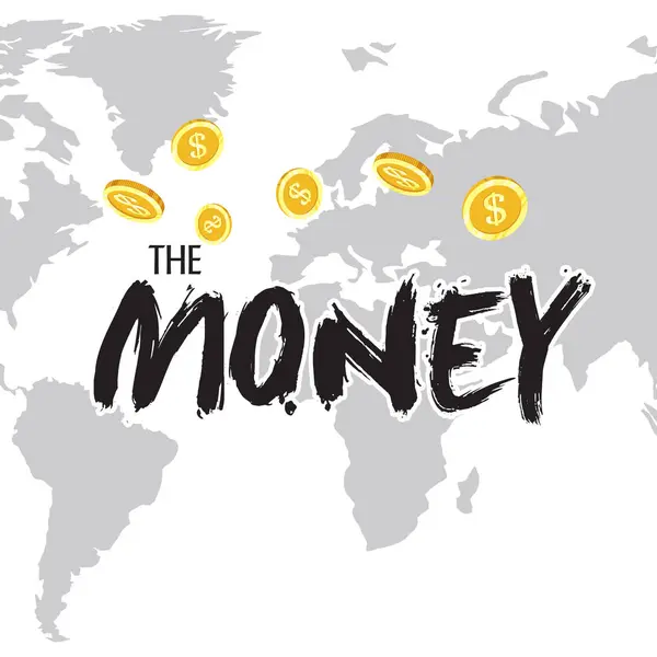 Money Gold Coin World Map Background Vector Image — Stock Vector