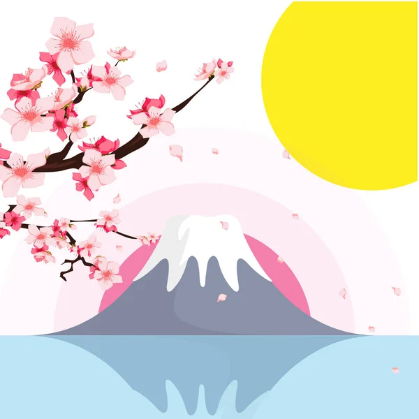 富士桜夕日背景ベクトル イメージをマウントします — ストックベクタ