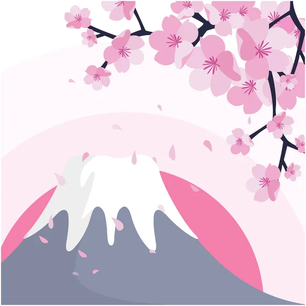 富士桜ピンク背景ベクトル イメージをマウントします — ストックベクタ