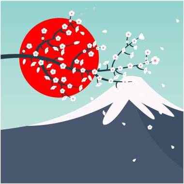 Mount Fuji güneş Sakura arka plan vektör görüntü
