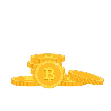 Altın Bitcoin yığını beyaz arka plan vektör görüntü