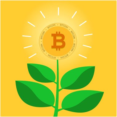 Altın Bitcoin kavramı ağaç arka plan vektör görüntü