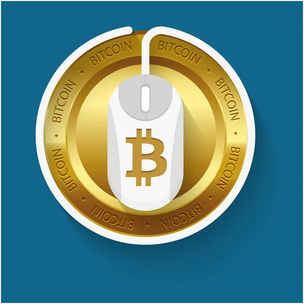 Golden Bitcoin Ratón Blanco Fondo Azul Vector Imagen — Vector de stock