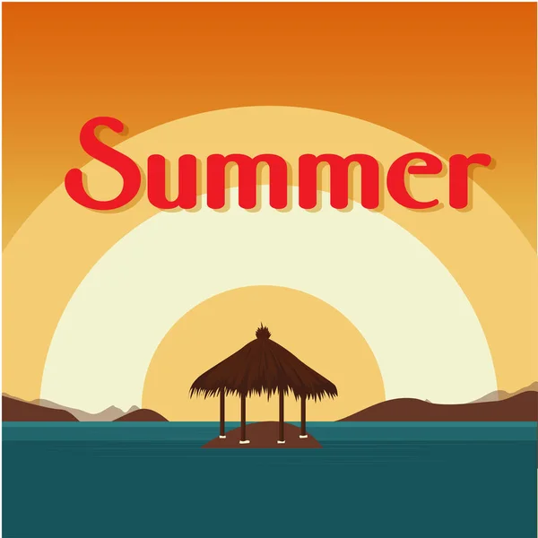 Bungalow Praia Verão Ilha Sunset Background Vector Imagem — Vetor de Stock