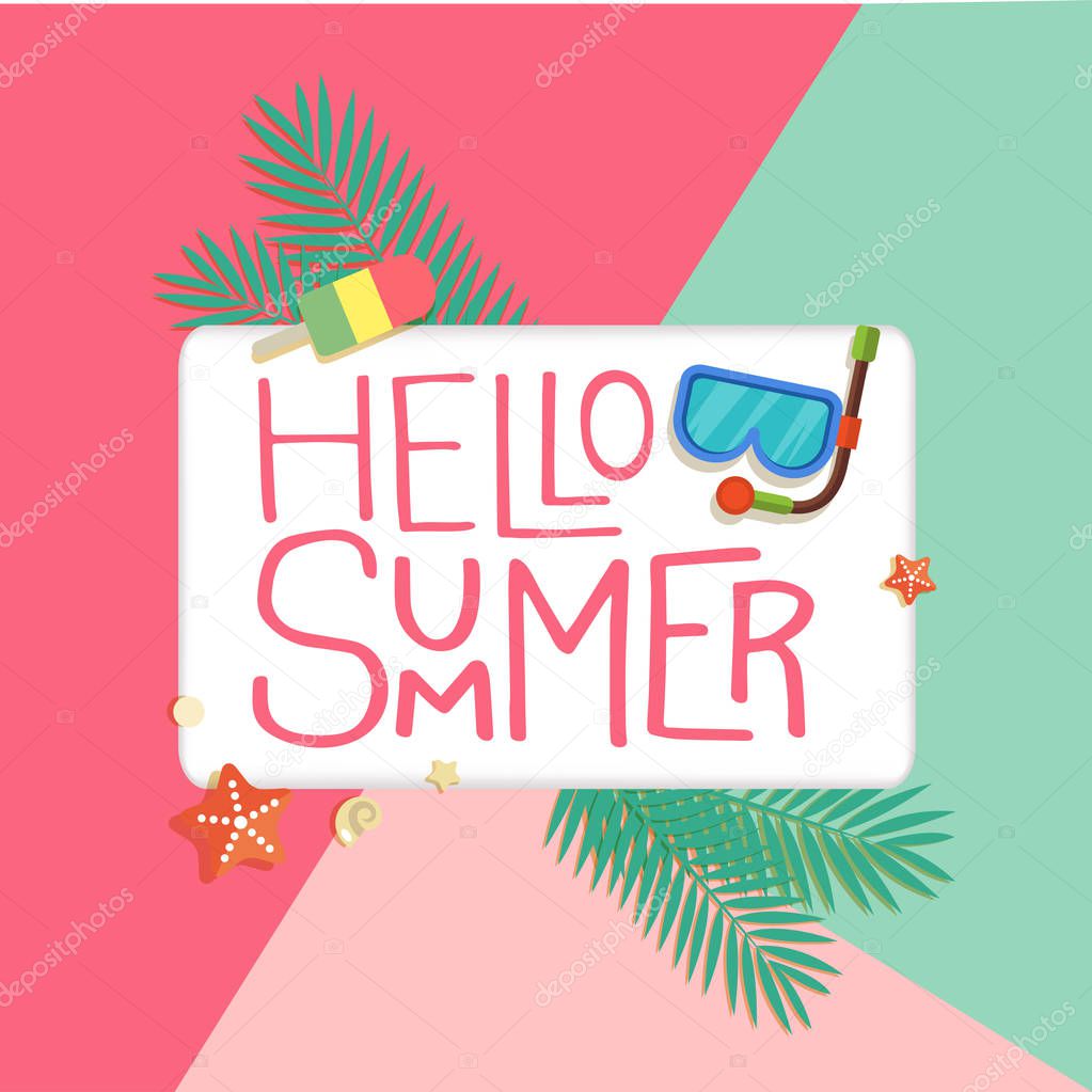 Hello Summer Ice Cream Snorkel Starfish Colorful Background Vector Image