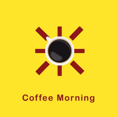 Kahve sabah kahve güneş kavramı sarı arka plan vektör görüntü