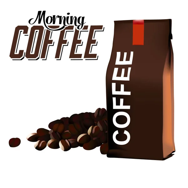 Ochtend Koffie Koffie Bonen Koffie Tas Witte Achtergrond Vector Image — Stockvector
