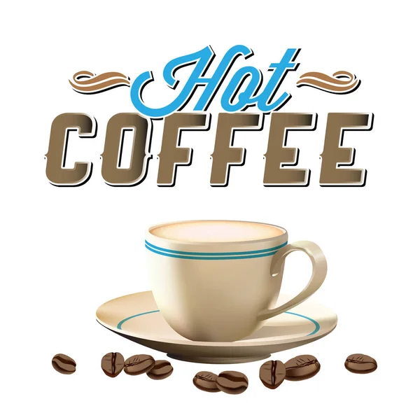 Warme Koffie Witte Koffie Kop Witte Achtergrond Vector Image — Stockvector