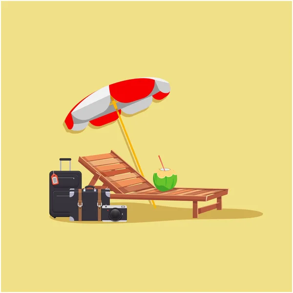 Летний Зонтик Пляже Багаж Кокосовый Желтый Фон Векторное Изображение — стоковый вектор