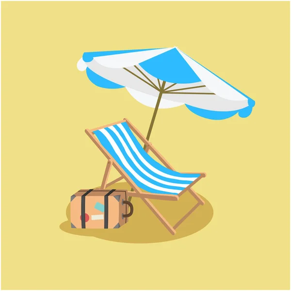 Summer Blue Beach Umbren Chair Yellow Background Vector Image — стоковый вектор