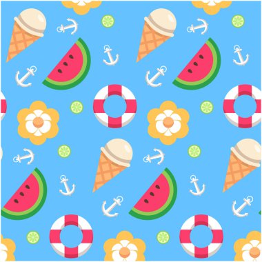 Karpuz dondurma limon çapa model mavi renkli vektör görüntü