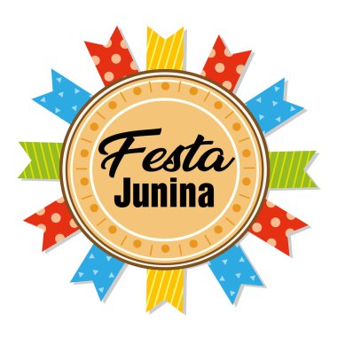 Festa Junina daire kare renkli şerit beyaz arka plan vektör görüntü