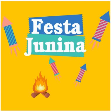 Festa Junina şenlik ateşi roket havai fişek turuncu arka plana vektör görüntü