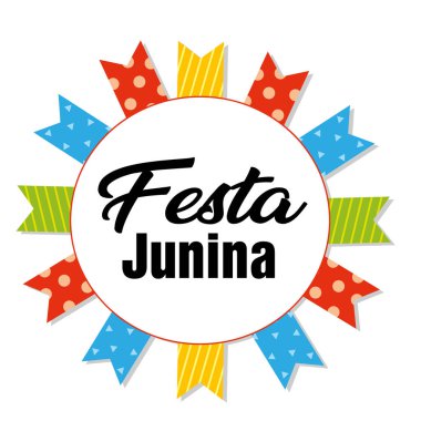 Festa Junina daire kare renkli şerit beyaz arka plan vektör görüntü