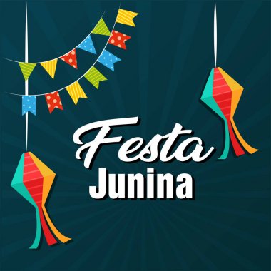 Festa Junina fener koyu mavi renkli vektör görüntü bayraklar