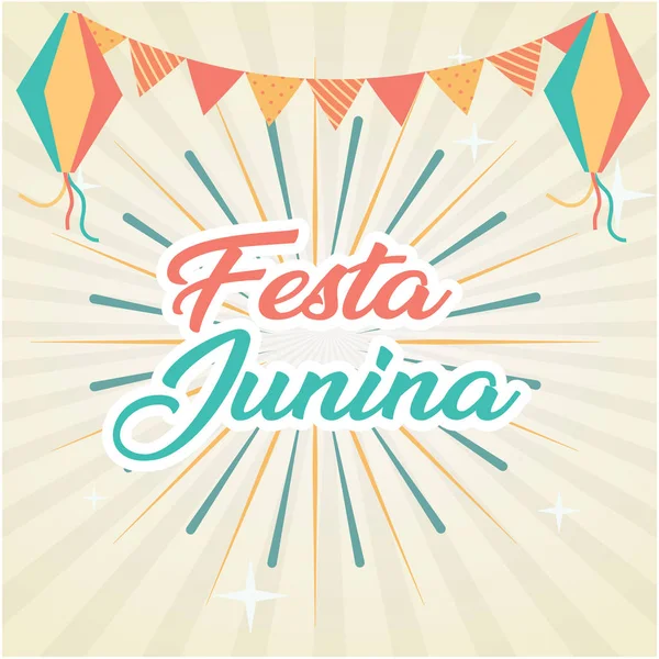 Festa Junina Zászló Tűzijáték Szürke Háttér Vektor Kép — Stock Vector