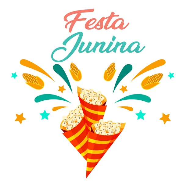 Festa Junina Popcorn Bílé Pozadí Vektorový Obrázek — Stockový vektor