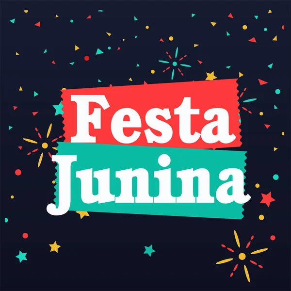 Festa Junina Zászlók Tűzijáték Csillag Fekete Háttér Vektor Kép — Stock Vector