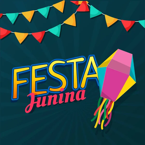 Festa Junina Flagge Laterne Dunkelblau Hintergrund Vektor Bild — Stockvektor