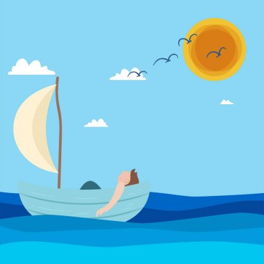 Bot mavi deniz güneş gökyüzü arka plan vektör görüntü içinde yüzen adam