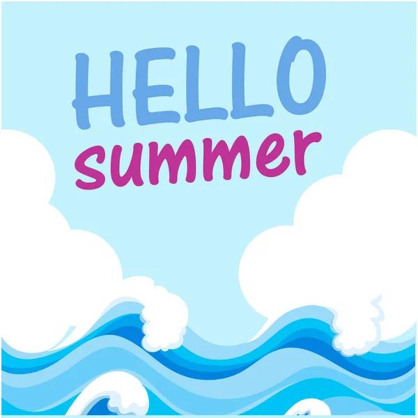 Hello Summer Blue Wave White Background Vector Image — стоковый вектор