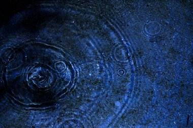 Su, su birikintisi, damlalar, ışık ve mavi daireler