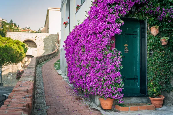 Die Straßen der antiken Stadt Ventimiglia. Italien. lizenzfreie Stockfotos