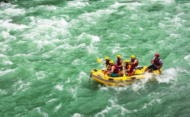 Rize / Turkey-June 06, 2019: Fırtınada rafting yapan turistler (Firtina Deresi)
