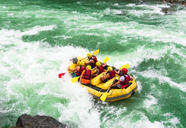 Rize / Turkey-June 06, 2019: Fırtınada rafting yapan turistler (Firtina Deresi)