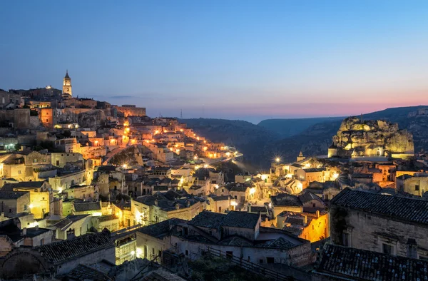 Matera (Basilicata Italy) Sasso Caveoso at sunrise — Stock Photo, Image