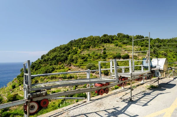 Monorail rack for grapes transport in Cinque Terre Liguria — Stock Photo, Image
