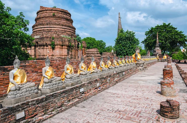 Ayutthaya (Tayland), eski tapınak kalıntıları arasında dev Buda heykelleri — Stok fotoğraf