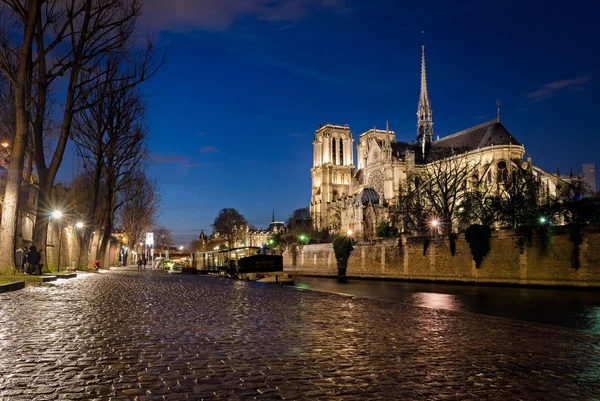 Notre-Dame de Paris i Seine river w godzinie niebieski — Zdjęcie stockowe