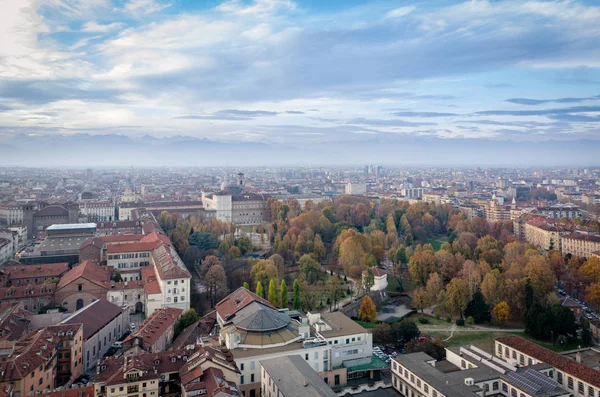 Turin scenic skyline view on Royal Gardens from the Mole Antonelliana — Stock Photo, Image