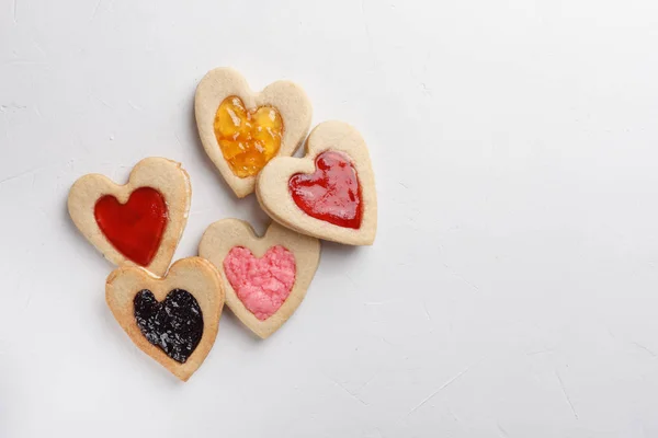 Gebäck Herzform Valentinstag Ansicht Von Oben Mit Kopierraum Für Text — Stockfoto