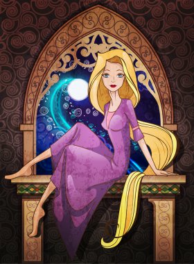 Rapunzel fairy tale character siiting in front of the window clipart