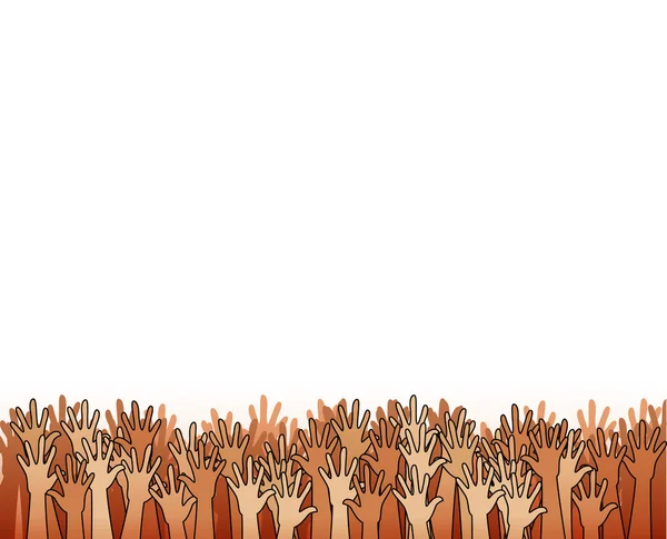 Hands raised upwards volunteering or voting — Stock Vector