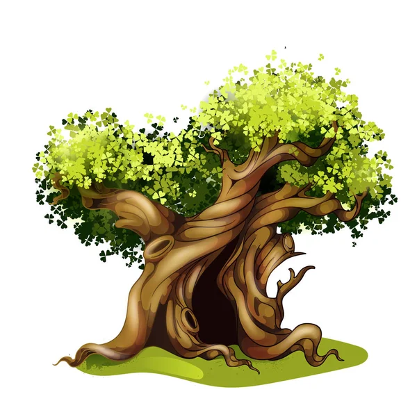 Illustration en chêne de style dessin animé. Conte de fées arbre magique . — Image vectorielle