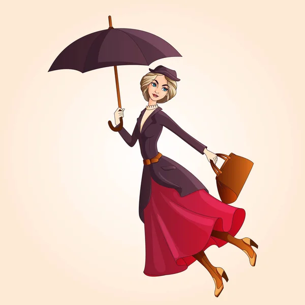 Marry Poppins a novel character flying on umbrella — Stock Vector