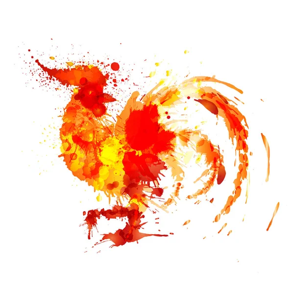 Fire rooster symbol of year 2017 made of colorful grunge splashes — Stock Vector
